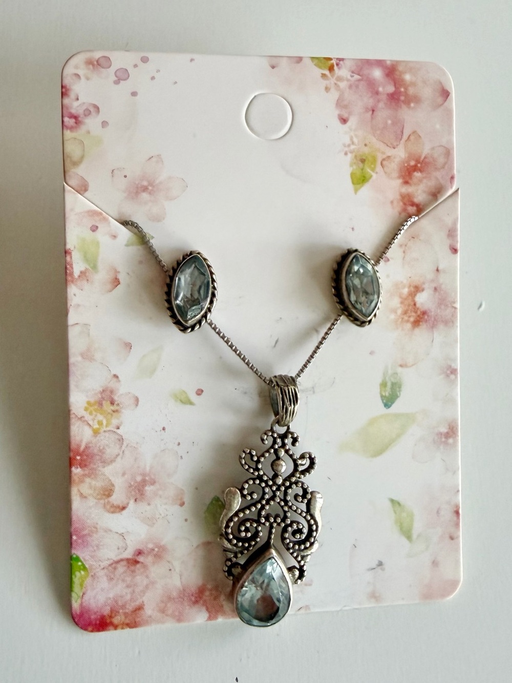 Elegant Silver and Powder Blue Crystal Necklace/Earring Set